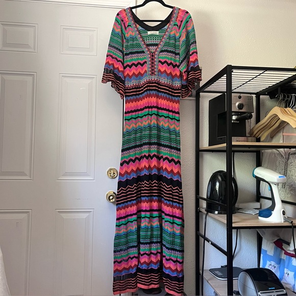 Aldo Martins Dresses & Skirts - ALDOMARTINS multicolor chevron zig zag viscose draped flutter v neck maxi dress